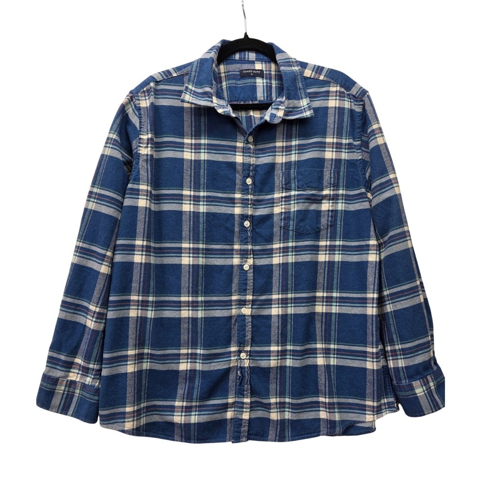 Double Pump Mens XL Blue Plaid Flannel Button Down Shirt 100% Cotton Long Sleeve